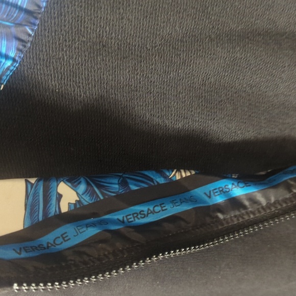 Men's Size M Versace Jeans Blue and White Baroque Style Zip Up Hooded Jacket - Picture 6 of 10